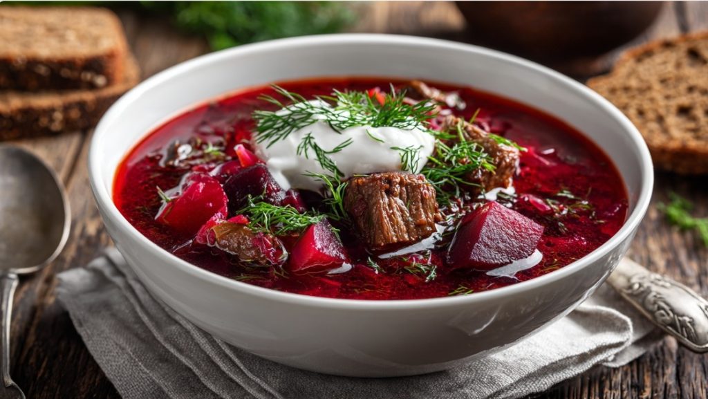 Борщ український з м’ясом та грибами