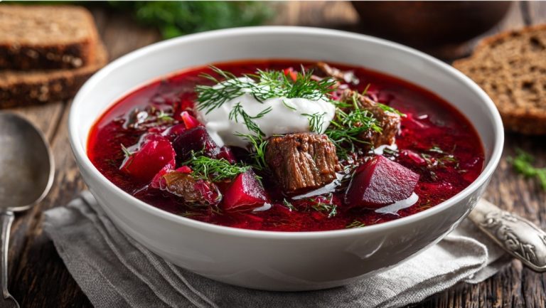 Борщ український з м’ясом та грибами