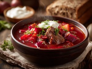 Борщ український з м’ясом та грибами