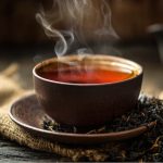 Ароматний гарячий чай з бергамотом у глиняній чашці