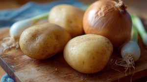 Свіжа картопля та цибуля для першого кроку приготування хрустких українських дерунів