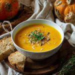 Крем-суп із гарбуза у тарілці крупним планом