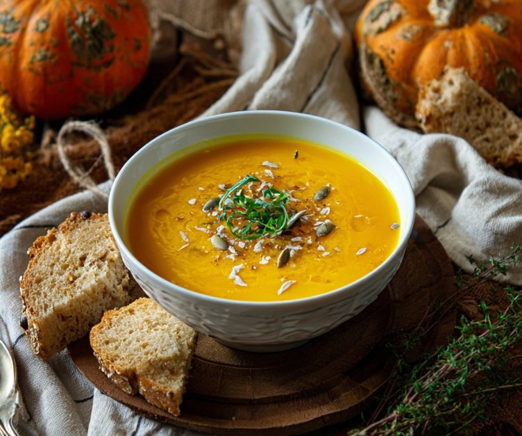 Крем-суп із гарбуза у тарілці крупним планом