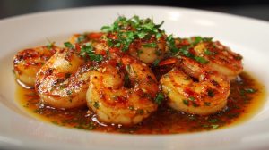 Подача креветок у часниковому соусі з зеленню та лимоном за рецептом.