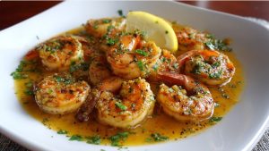 Соковиті креветки у часниковому соусі, приготовані за рецептом.