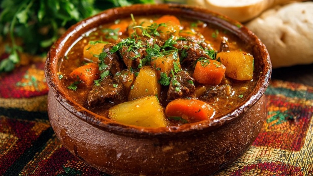 Домашня печеня з м’ясом, картоплею і морквою в ароматному соусі — рецепт