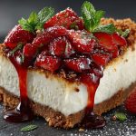 чізкейк з полуницею на тарілці з ягодами