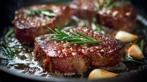 Гарячий стейк яловичий, приготований за рецептом і поданий із зеленню.