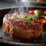 Гарячий стейк яловичий, приготований за рецептом і поданий із зеленню.