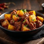 Тушкована картопля з м’ясом у казані
