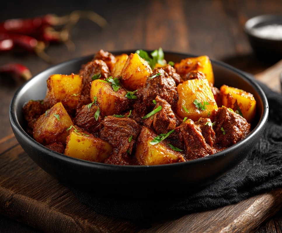 Тушкована картопля з м’ясом у казані