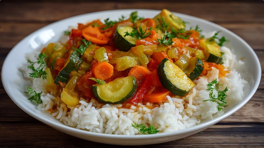 Тушковані овочі з рисом, створених за домашнім рецептом.