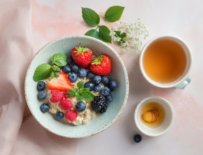 Вівсяна каша з фруктами, вигляд зверху