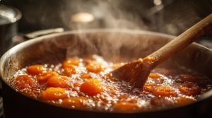 Варіння абрикосового варення у каструлі