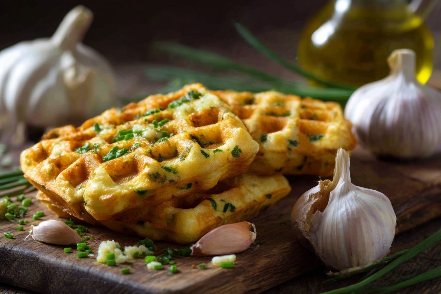 Бельгійські вафлі з зеленню та часником