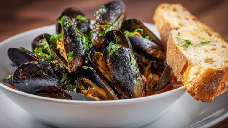 Мідії у винному соусі — Морепродукти