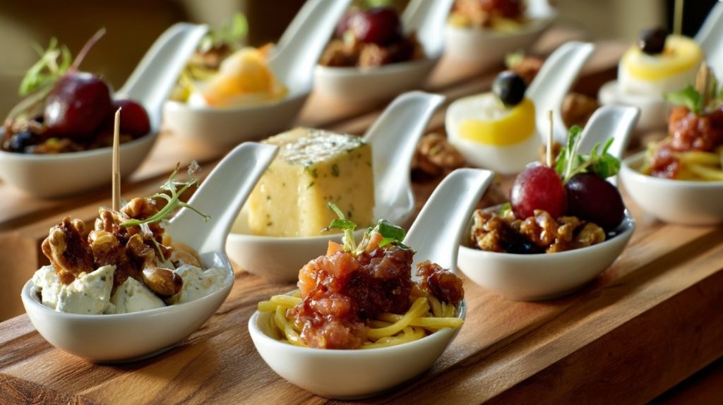 Сучасна подача страв у індивідуальних порціях на дерев’яних дощечках