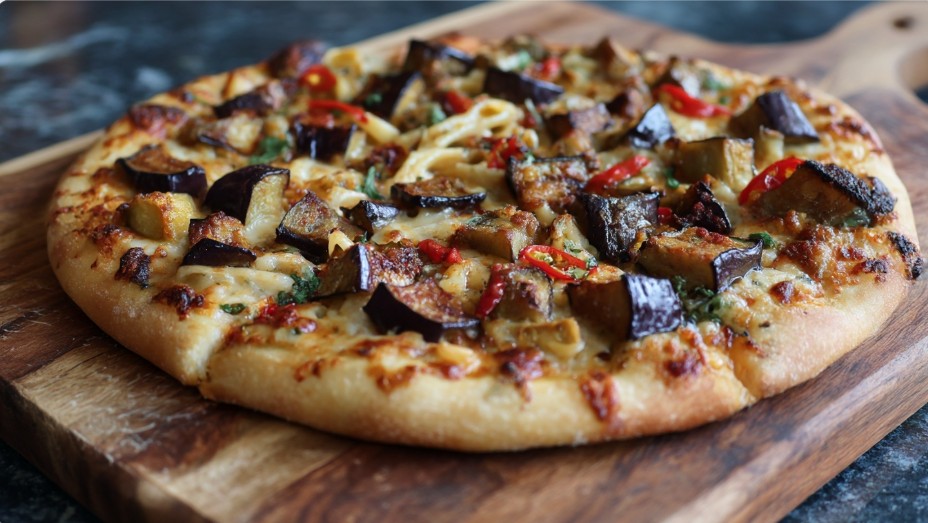 піца з пастою з баклажану, місо і гострим перцем