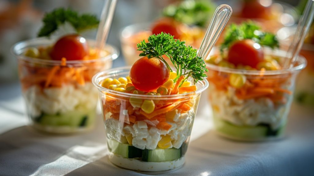 Порційні салати у стаканчиках для сучасного меню на День народження