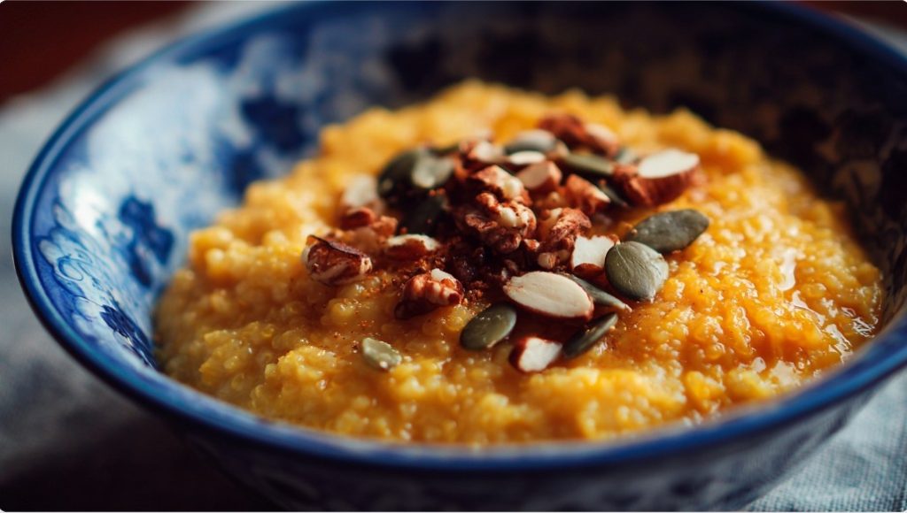 Пшоняна каша з гарбузом та горіхами — корисна страва.