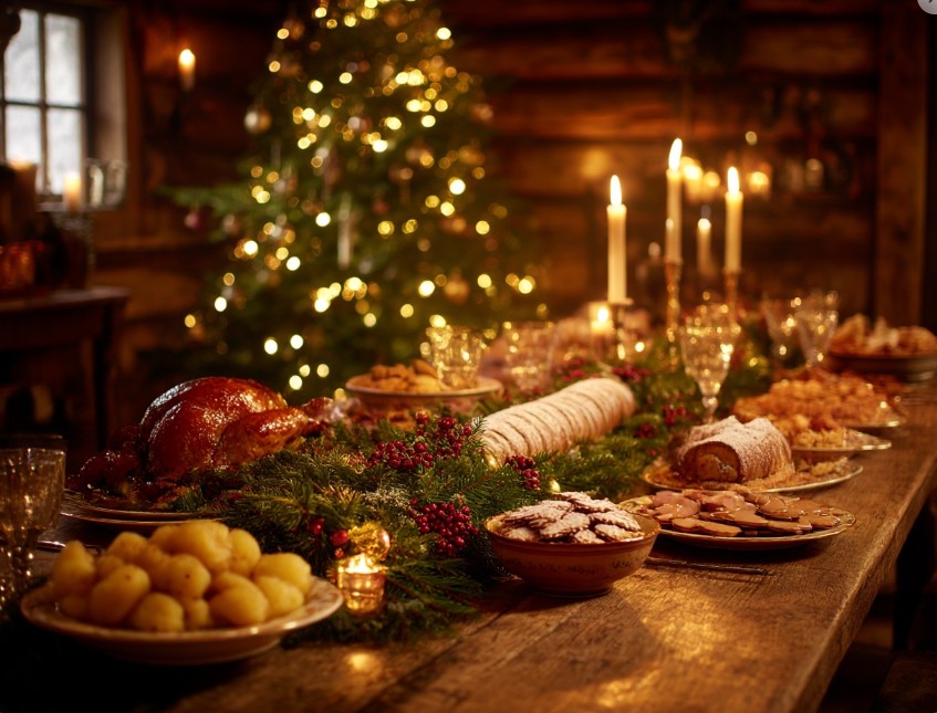 Різдвяна вечеря в затишній атмосфері зі святковим столом