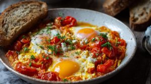 Яєчня з помідорами на пательні — шакшука light.