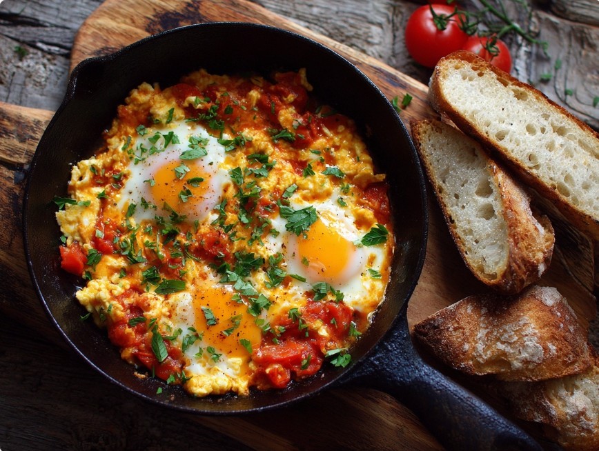 Яєчня з помідорами в сковороді — простий рецепт шакшуки.