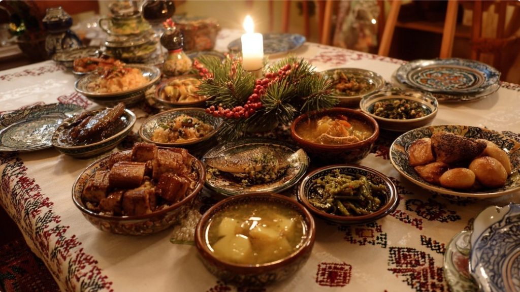 замість пафосної скатертини використовують старий домотканий рушник