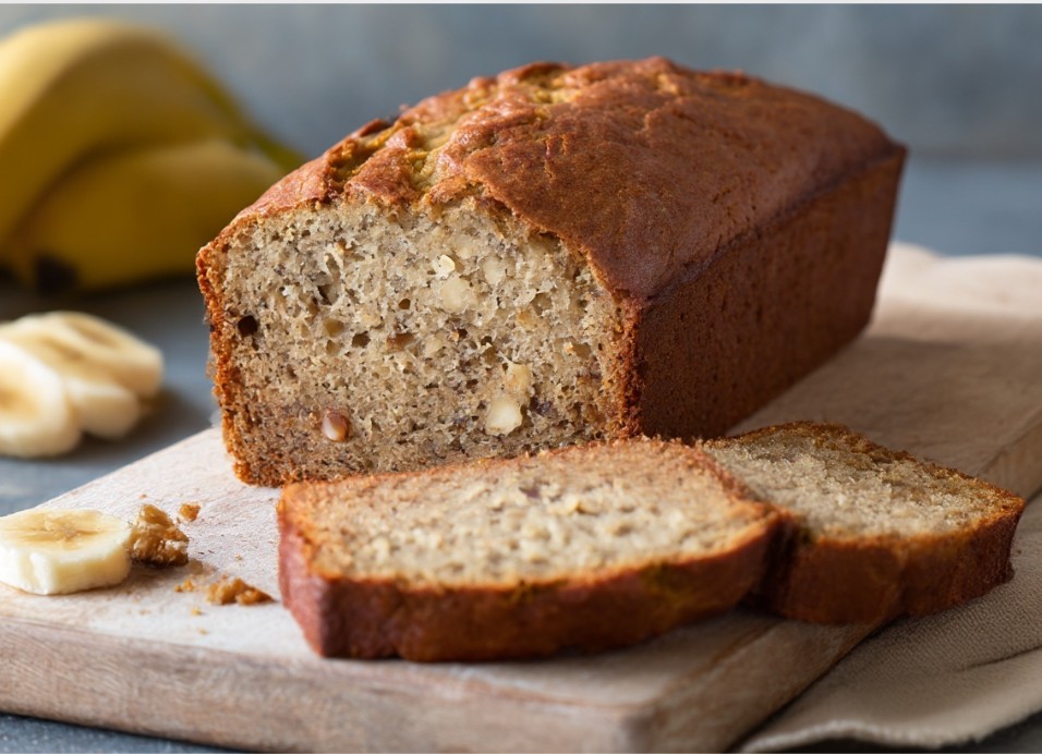 Банановий хліб, нарізаний рівними шматками