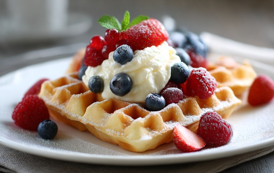 Бельгійські вафлі з кремом маскарпоне — це ніжні, хрумкі зовні вафлі