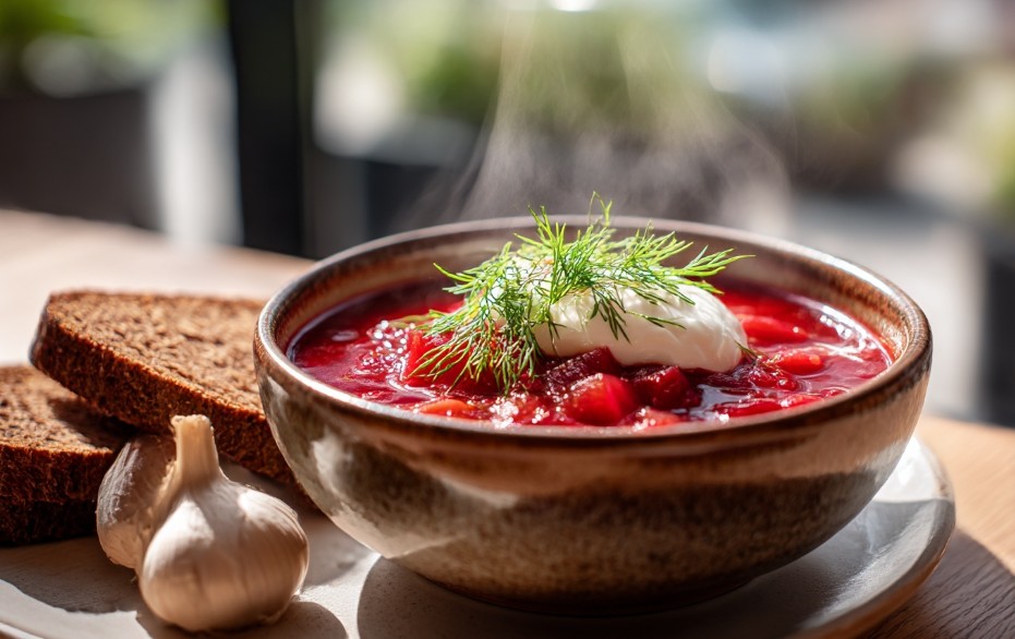 Борщ з квасолею та часником