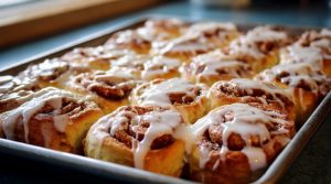 Drożdżowe cynamonki z miękkim wnętrzem i polewą z kremowego serka