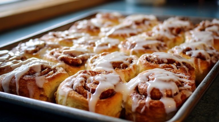 Drożdżowe cynamonki z miękkim wnętrzem i polewą z kremowego serka — Deser