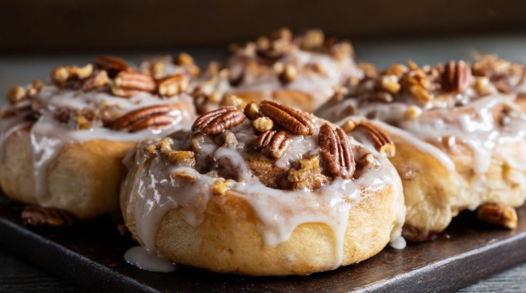 Ekspresowe cynamonki z lukrem, podane na drewnianej desce