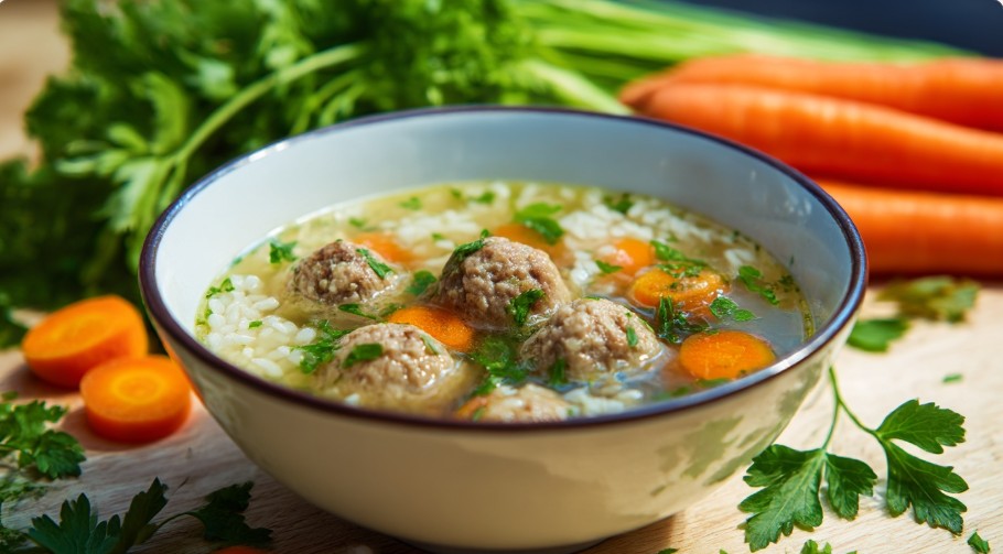 Фрикадельки у супі крупним планом