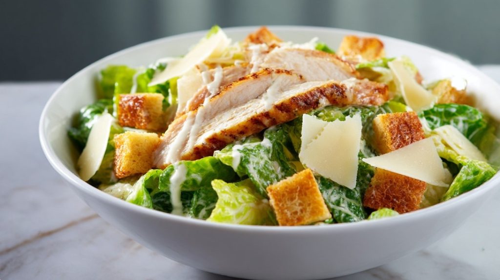 The Perfect Caesar is when you take a fork, and there: crispy, cold leaves, warm or room temperature chicken, croutons that haven't become soggy, dressing that coats, not drowns.
