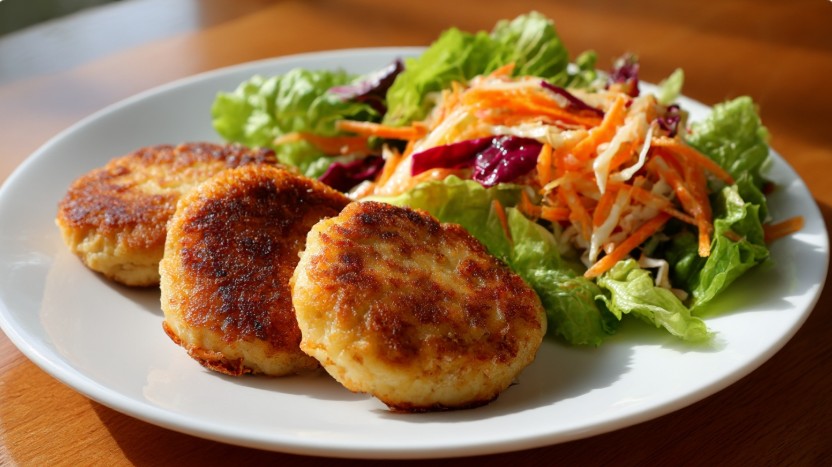 Котлета домашня з курки подача з салатом