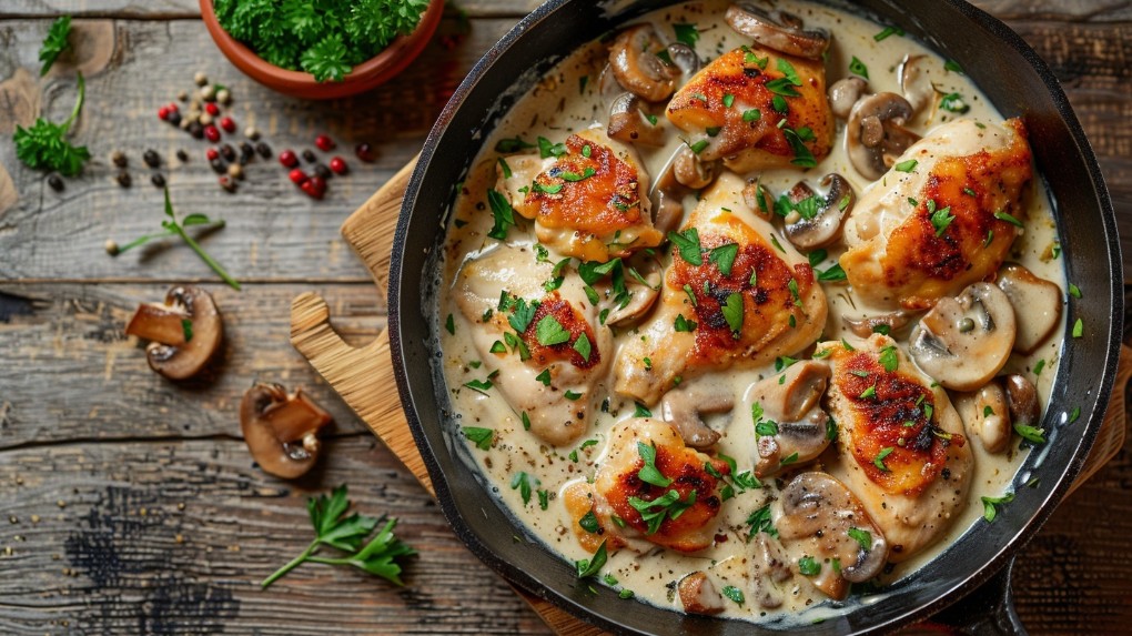Курка з грибами у сметані смачний рецепт