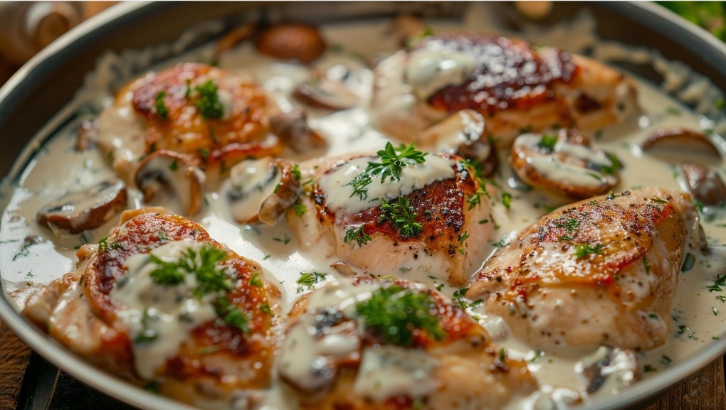 Курка з грибами у сметані