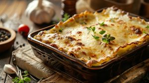 Klassische Lasagne mit Fleischsauce und zartem Béchamel, im Ofen gebacken