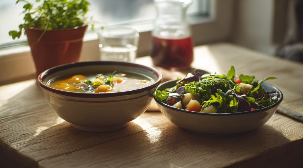 Легкий овочевий суп і салат для вечері без перевантаження