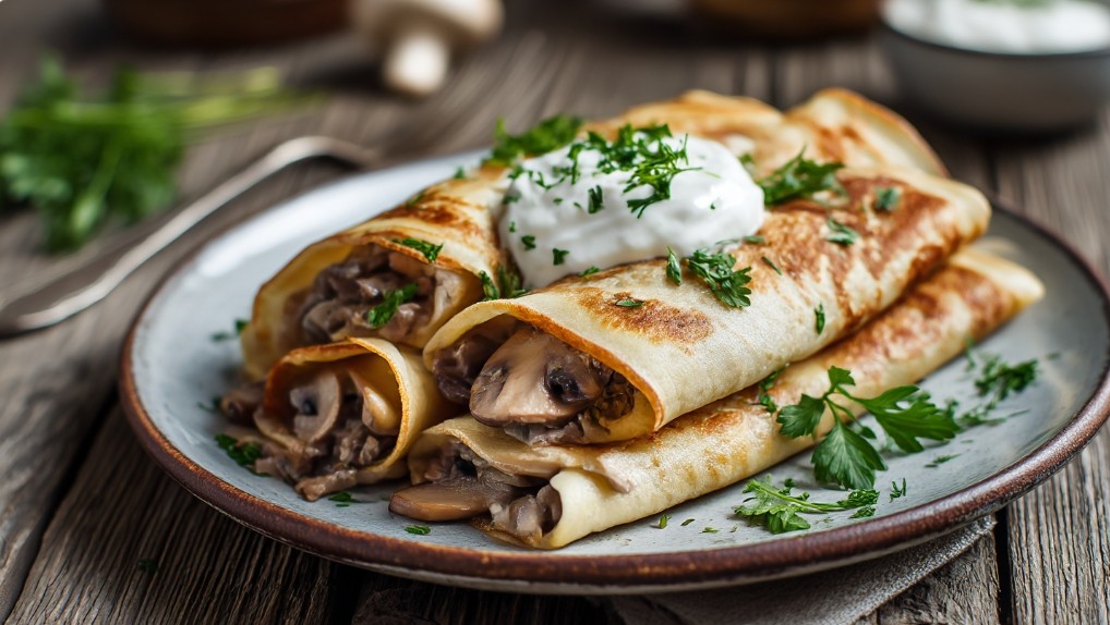 Млинці з м’ясом і грибами рецепт