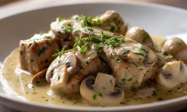 М’ясо в сметанно-грибному соусі