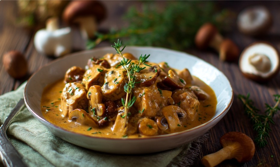 М’ясо в сметанно-грибному соусі