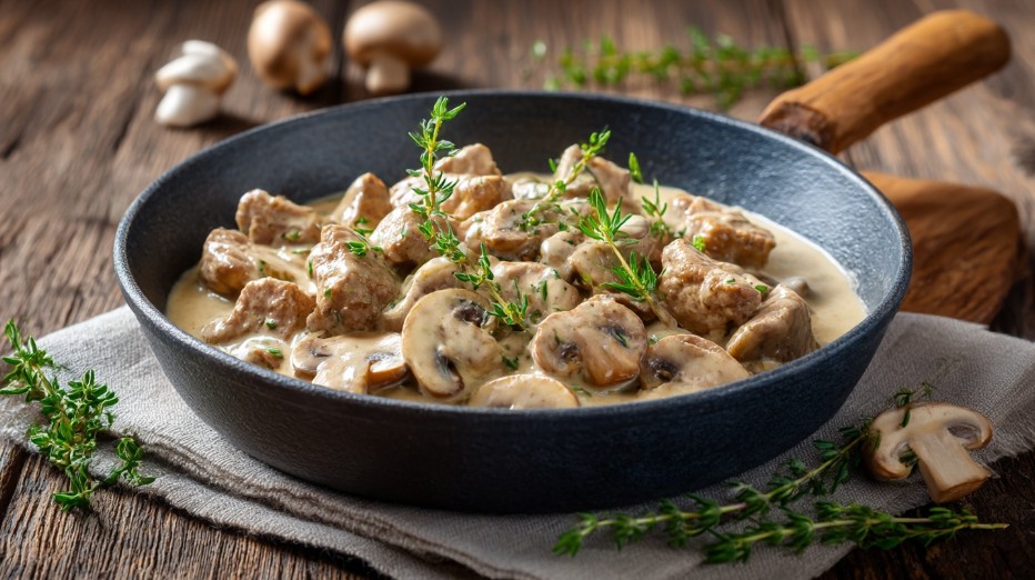 М’ясо в сметанно-грибному соусі простий рецепт