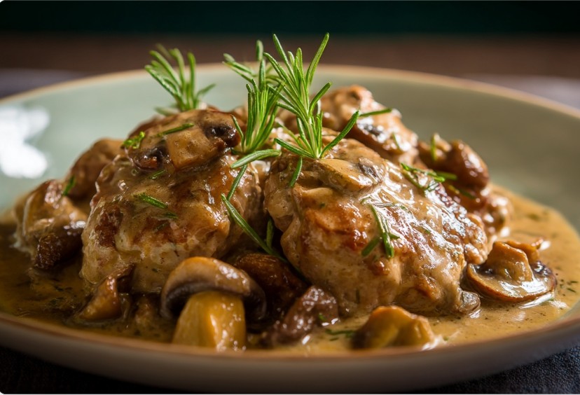 М’ясо в сметанно-грибному соусі