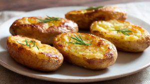 Перед подачею полийте картоплю оливковою або вершковою олією, посипте сіллю, чорним перцем і прикрасьте свіжою зеленню.