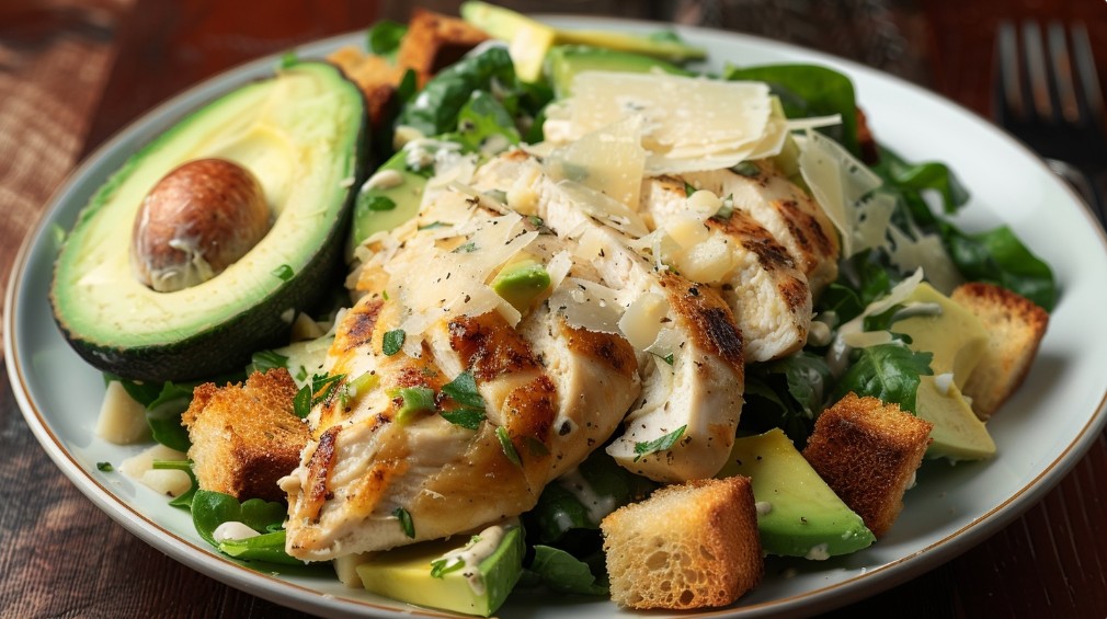 Подача салату «Цезар» з куркою, сухарями та пармезаном