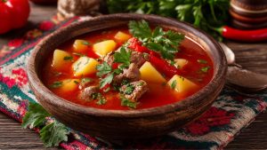 Подавайте бограч гарячим, щедро посипавши зеленню