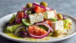 Подавайте Грецький салат відразу, прикрасивши додатковими маслинами або свіжими травами, якщо бажаєте.